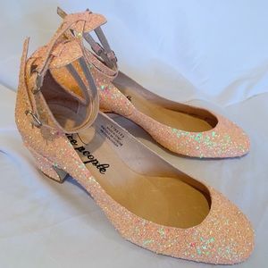 Free People peach iridescent glitter Mary Janes